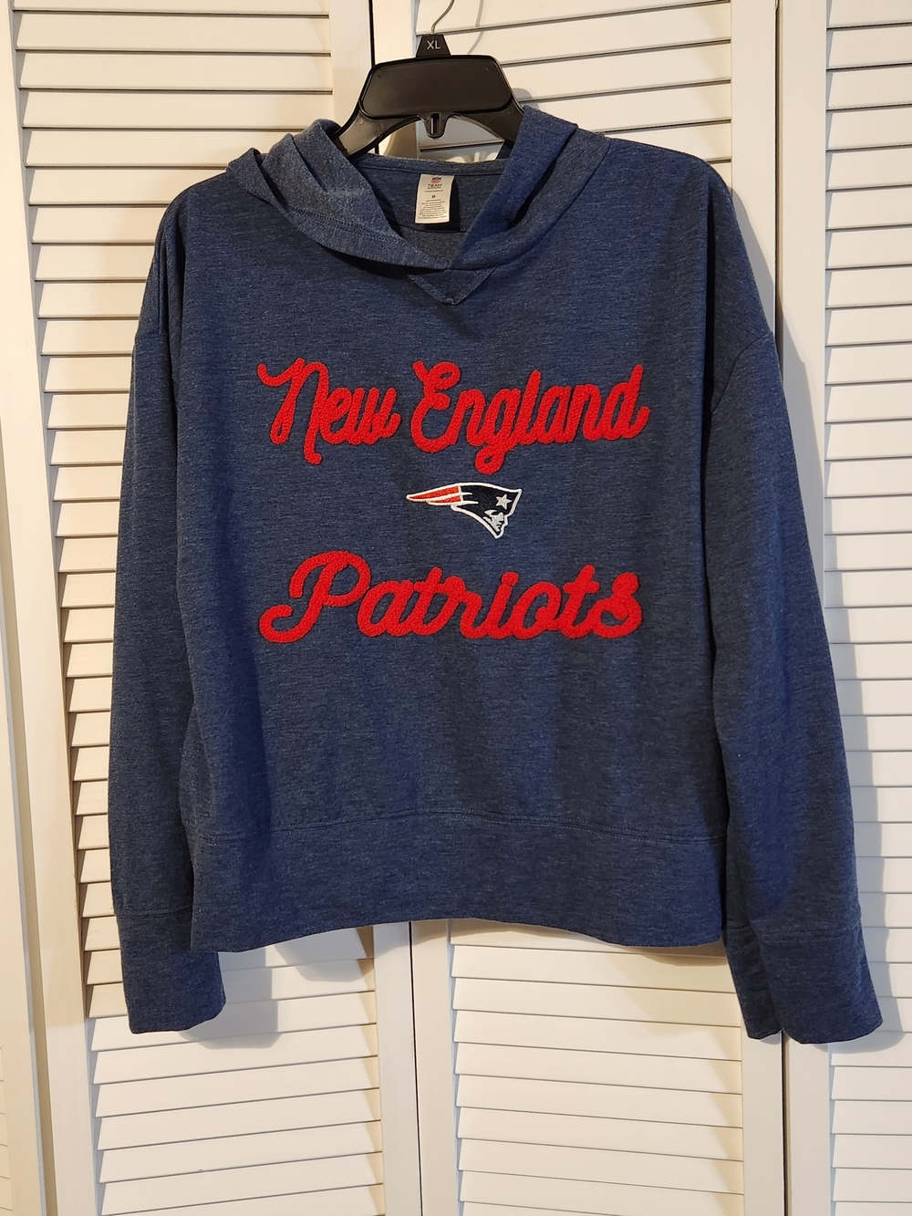 NFL New England Patriots Navy Blue Pullover Hoodie with Red Script